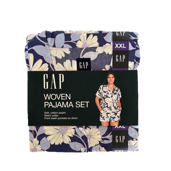 Gap Pajama Short Set Women Woven Purple Floral Poplin Cotton Notch Collar XXL - Picture 4 of 4